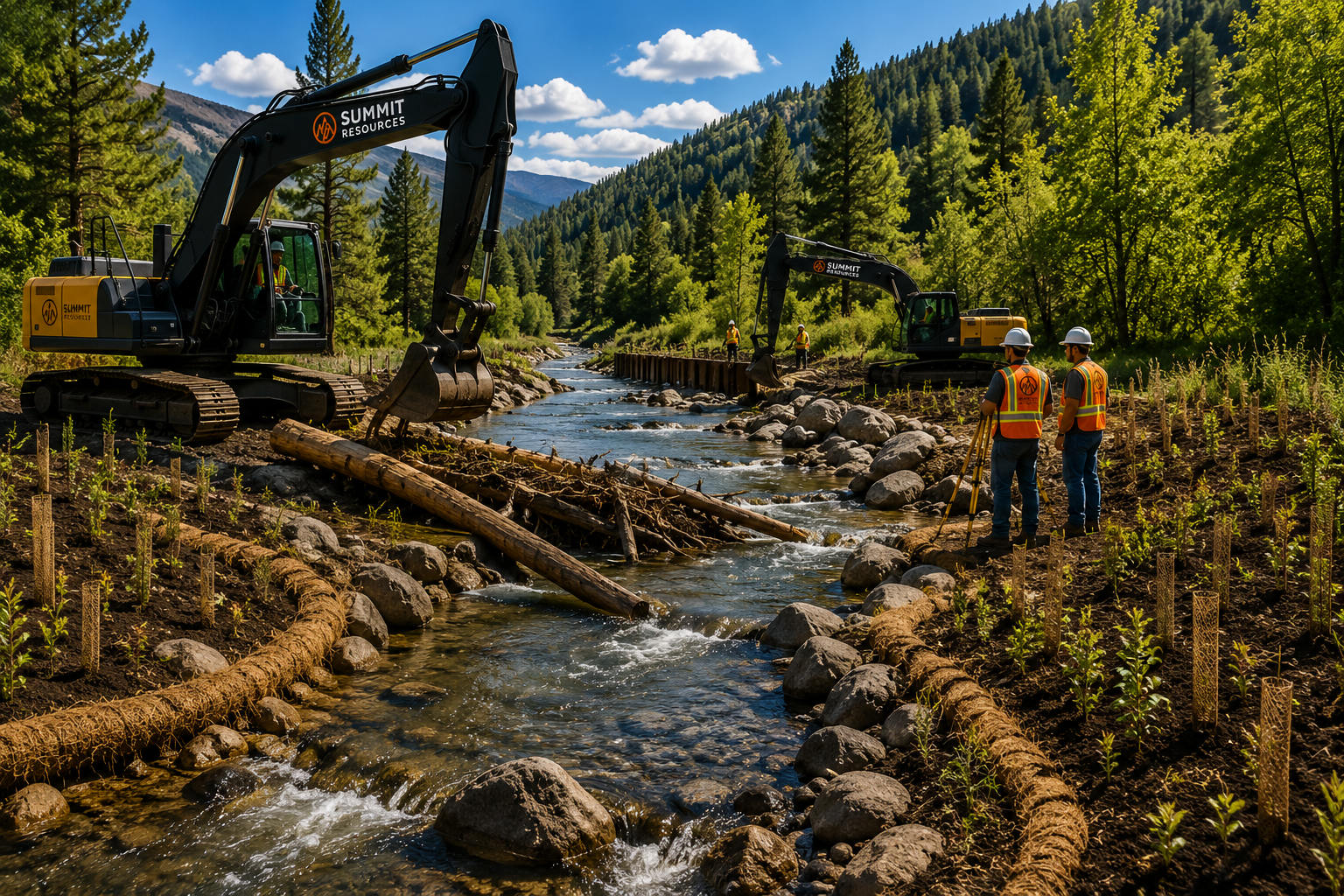 Stream restoration with bank stabilization and environmental enhancement